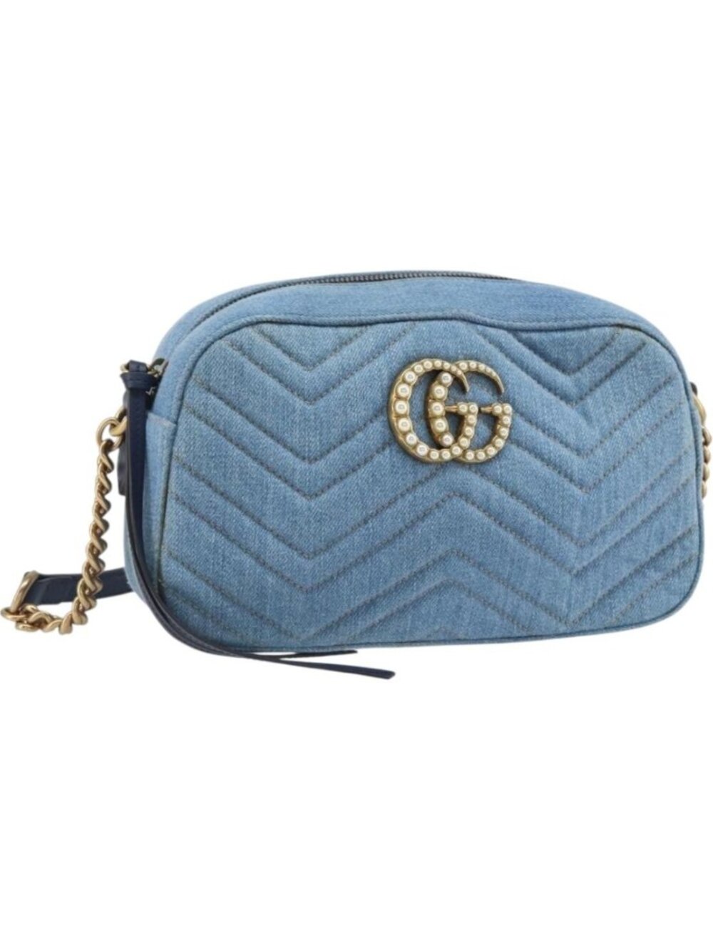 GUCCI Small Camera bag GG Marmont Bag Denim Light Blue 447632